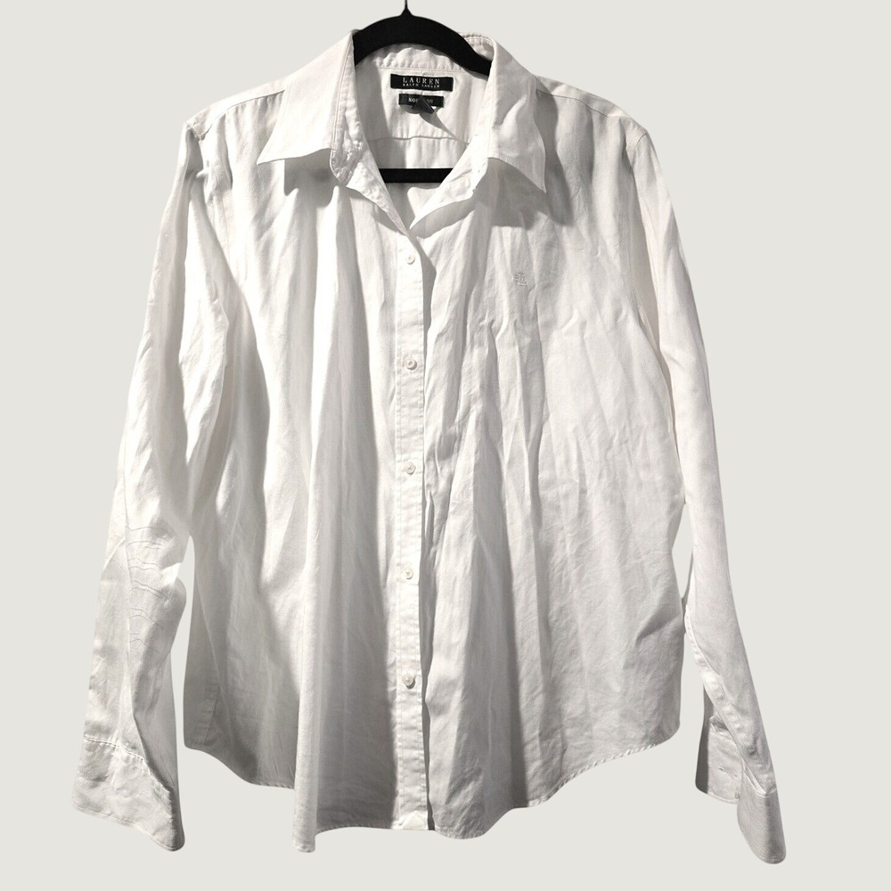 Lauren Ralph Lauren White Button Down Shirt Women XL 100% Cotton  Preppy Classic
